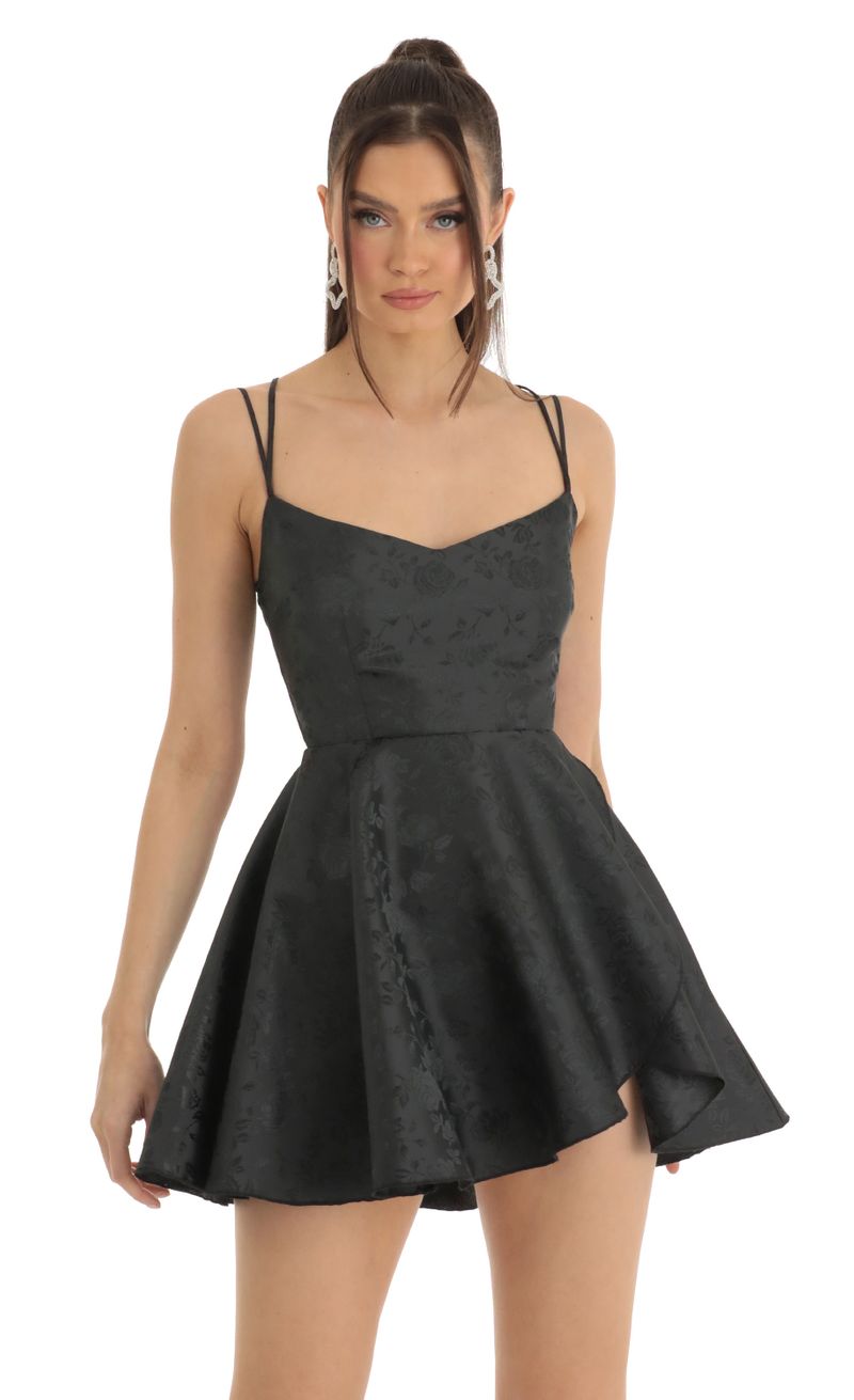 Picture Calem Floral Jacquard Cross Back Dress in Black. Source: https://media.lucyinthesky.com/data/Jan23/800xAUTO/2ae538a4-6d06-46df-95ff-5d543650f01b.jpg