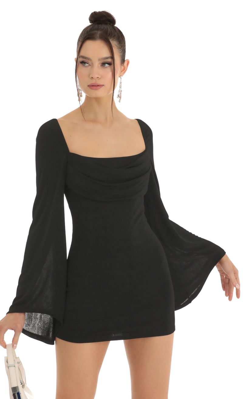 Jazlyn Knit Flare Sleeve Bodycon Dress in Black | Lucy in the Sky