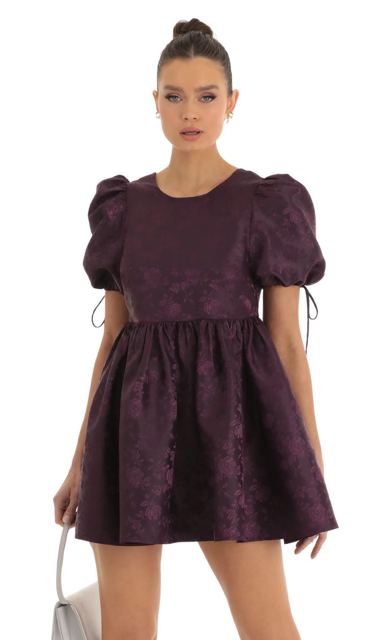 Picture Laila Floral Jacquard Baby Doll Dress in Purple. Source: https://media.lucyinthesky.com/data/Jan23/800xAUTO/4fe8f79f-7cab-40c8-89b8-3d38e5c86089.jpg