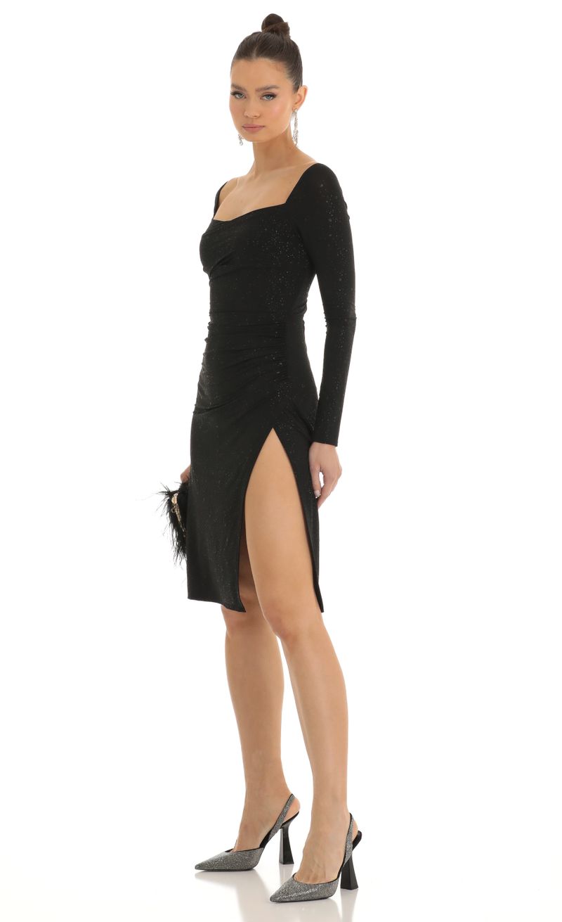 Picture Cleo Glitter Long Sleeve Bodycon Midi Dress in Black. Source: https://media.lucyinthesky.com/data/Jan23/800xAUTO/61b411cf-20c4-4ebd-9351-7e0b5eaeba63.jpg
