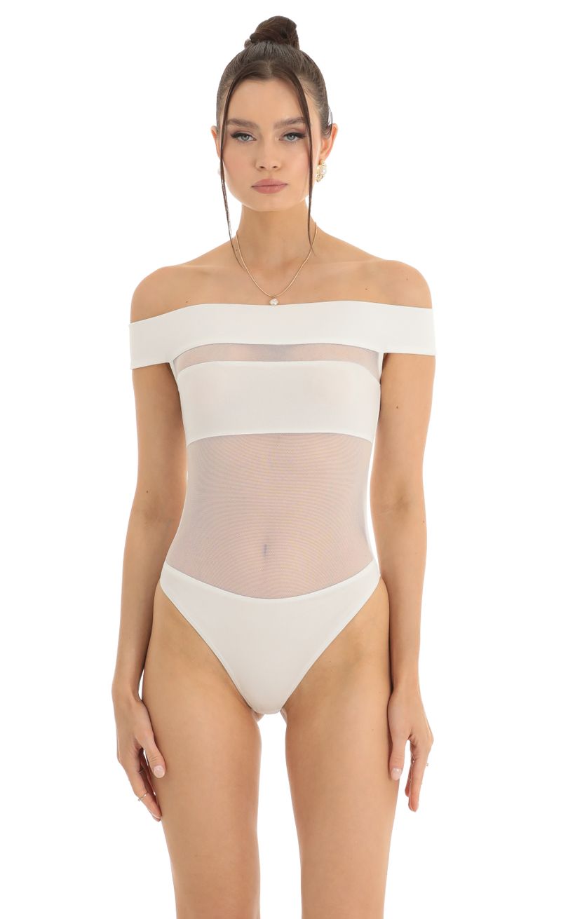 Picture Clarisse Mesh Illusion Bodysuit in White. Source: https://media.lucyinthesky.com/data/Jan23/800xAUTO/65ad6b59-6dc0-47fc-86e6-8b564c73176e.jpg
