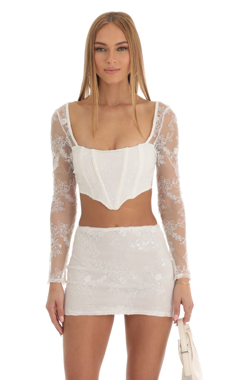 Picture Bae Sequin Two Piece Skirt Set in White. Source: https://media.lucyinthesky.com/data/Jan23/800xAUTO/6a87b1c7-e32d-45ff-9351-b8cc1a68417c.jpg
