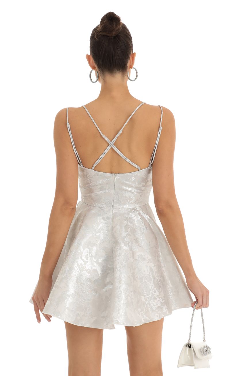 Picture Calem Glitter Jacquard Cross Back Dress in Silver. Source: https://media.lucyinthesky.com/data/Jan23/800xAUTO/74017539-083a-4d4d-8ca4-1e8fbb83649b.jpg