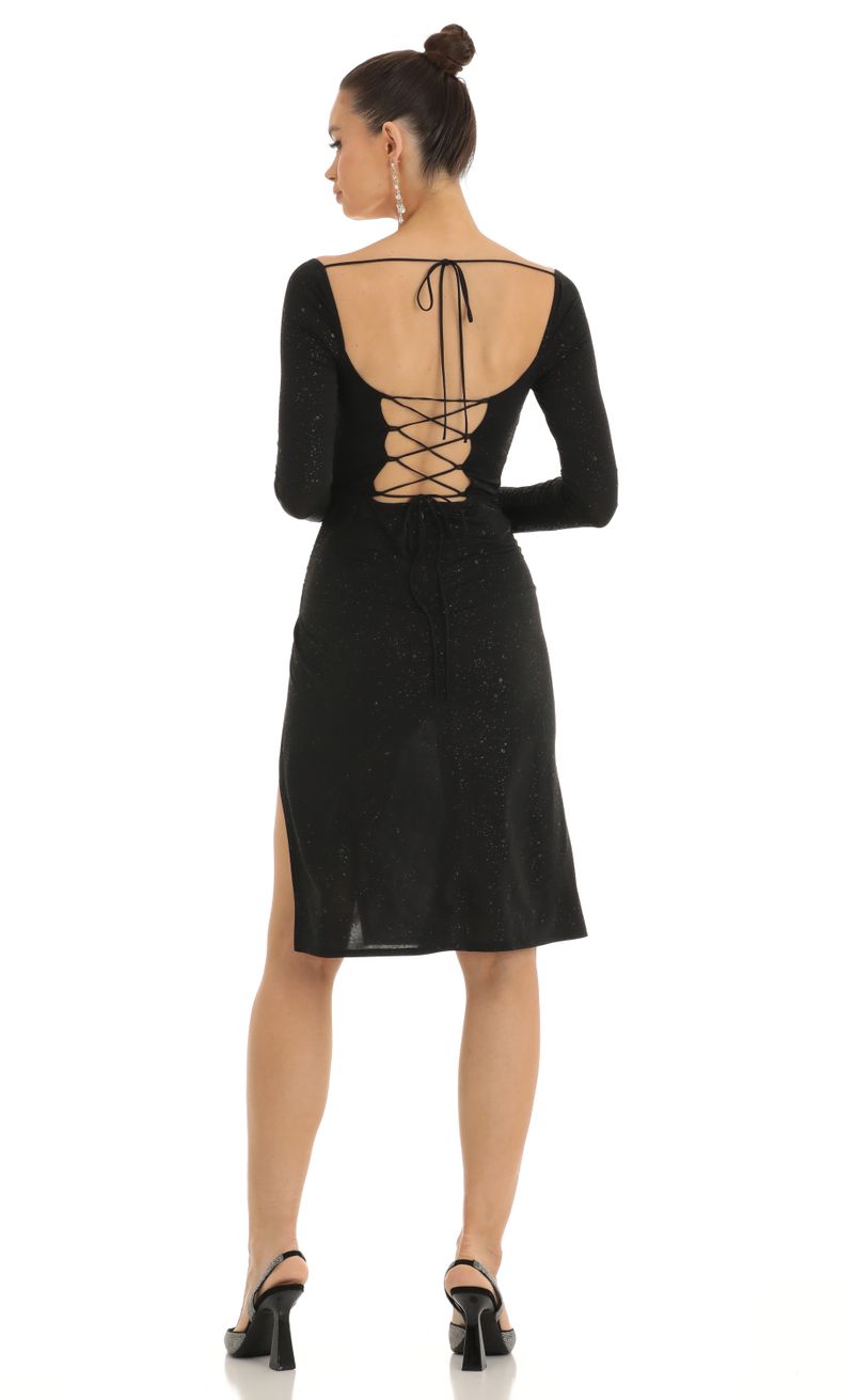 Picture Cleo Glitter Long Sleeve Bodycon Midi Dress in Black. Source: https://media.lucyinthesky.com/data/Jan23/800xAUTO/782b86cf-ea54-450e-adf7-a5b32a22abd9.jpg