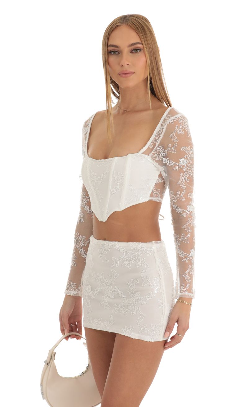 Picture Bae Sequin Two Piece Skirt Set in White. Source: https://media.lucyinthesky.com/data/Jan23/800xAUTO/7af05974-44ae-42ee-a2b3-66ee9072a8ac.jpg