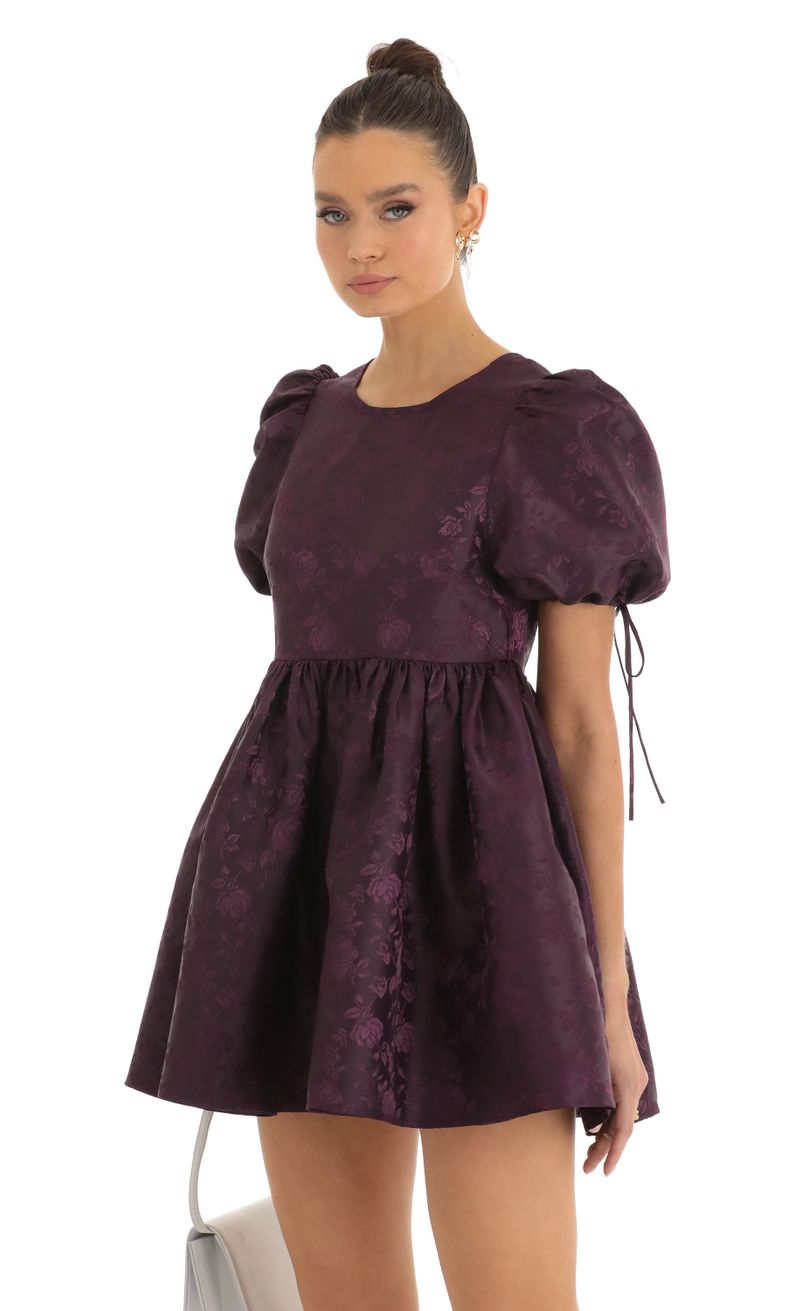 Picture Laila Floral Jacquard Baby Doll Dress in Purple. Source: https://media.lucyinthesky.com/data/Jan23/800xAUTO/99ecc284-a67d-4273-9d9f-a5e7fd34f632.jpg