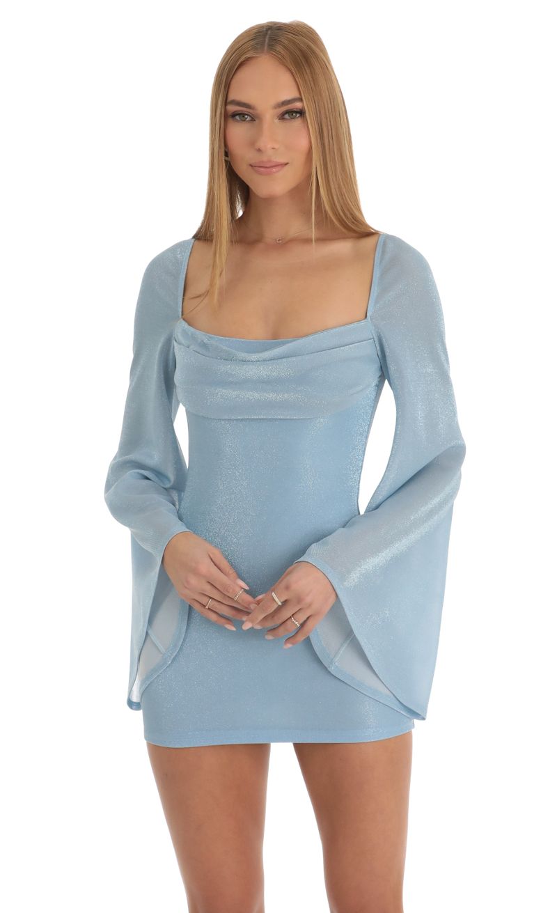 Picture Jazlyn Knit Flare Sleeve Bodycon Dress in Blue. Source: https://media.lucyinthesky.com/data/Jan23/800xAUTO/9b779bec-5655-486a-9288-ca41fe4fe421.jpg