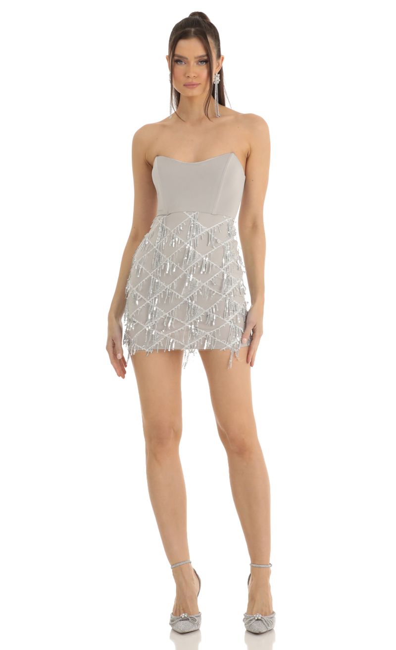 Picture Hollie Dangling Sequin Corset Dress in Grey. Source: https://media.lucyinthesky.com/data/Jan23/800xAUTO/a1859f7b-1a79-4337-9f97-0c7baa00493c.jpg