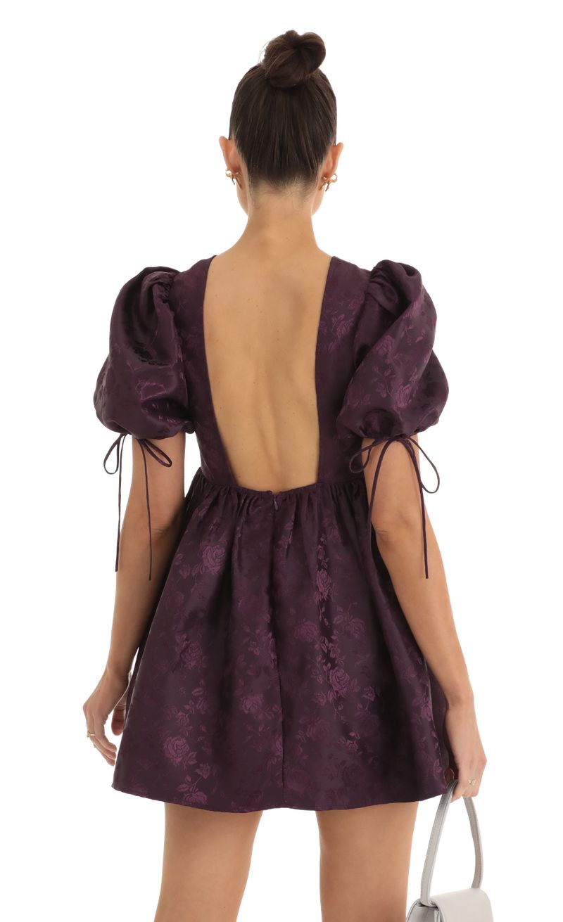 Picture Laila Floral Jacquard Baby Doll Dress in Purple. Source: https://media.lucyinthesky.com/data/Jan23/800xAUTO/ae1f3b4e-d97d-41b0-9510-f96fbe794739.jpg