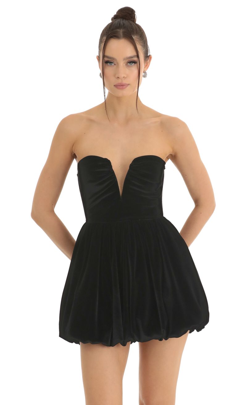 Picture Amabel Velvet Bubble Dress in Black. Source: https://media.lucyinthesky.com/data/Jan23/800xAUTO/b3e0f750-fcae-4513-9aca-ecf1f8720c6b.jpg