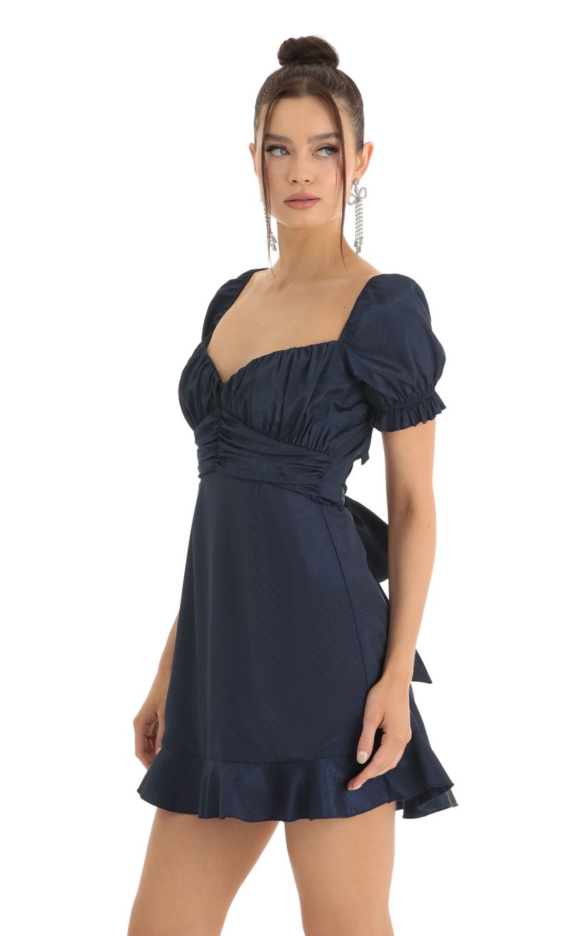Picture Alice Dotted Satin Fit and Flare Dress in Blue. Source: https://media.lucyinthesky.com/data/Jan23/800xAUTO/c636bdb7-f278-490b-af6a-cb78c76d08fc.jpg