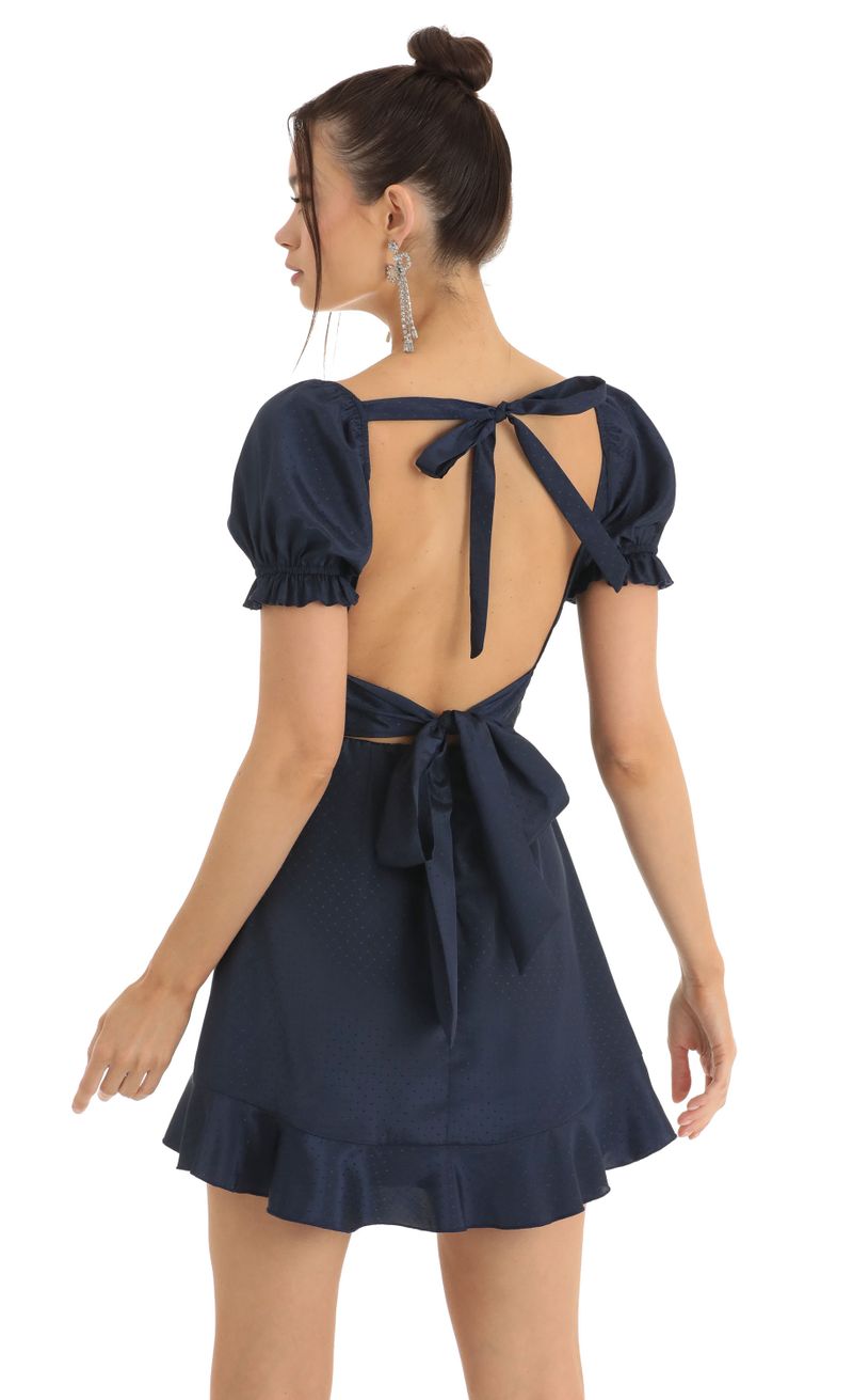 Picture Alice Dotted Satin Fit and Flare Dress in Blue. Source: https://media.lucyinthesky.com/data/Jan23/800xAUTO/c929196a-c79d-4881-886d-f2f9d240ce31.jpg
