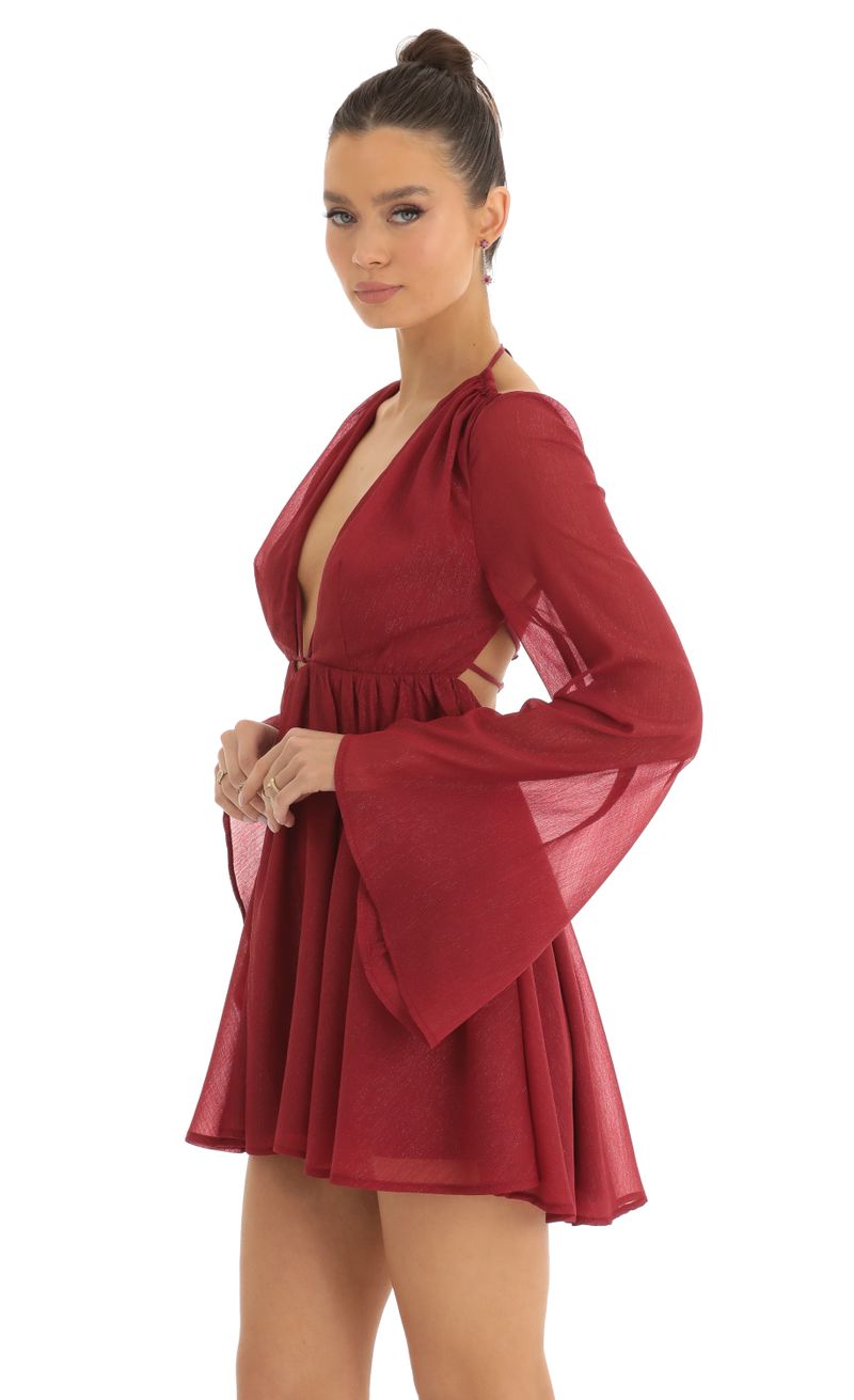 Picture Akila Chiffon Plunge Neck Dress in Red. Source: https://media.lucyinthesky.com/data/Jan23/800xAUTO/ca0d9573-8966-4ac5-aa19-9e18df682eb1.jpg