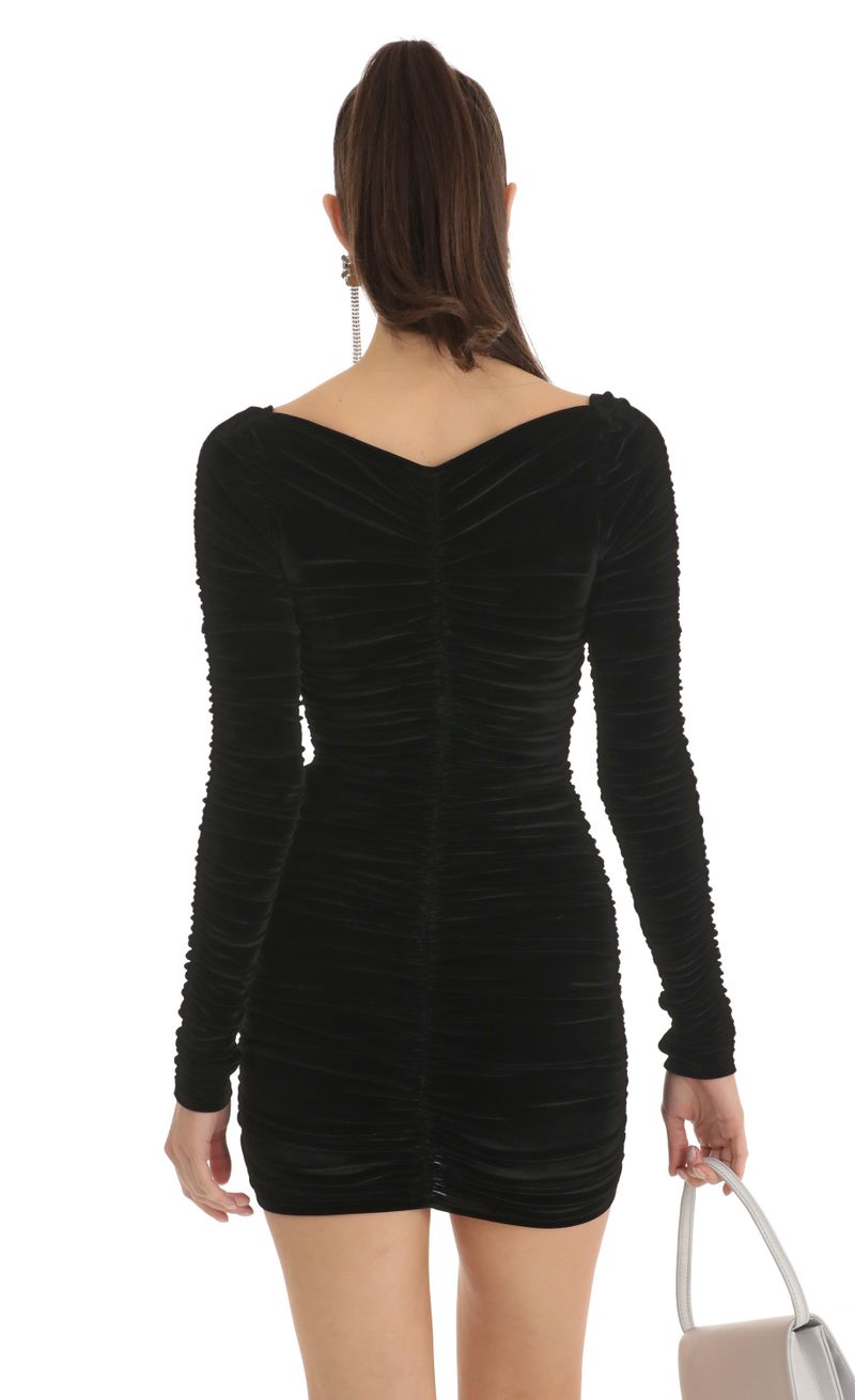 Picture Audria Ruched Velvet Bodycon Dress in Black. Source: https://media.lucyinthesky.com/data/Jan23/800xAUTO/ff0dafac-e678-4906-9737-0661f6e26f70.jpg