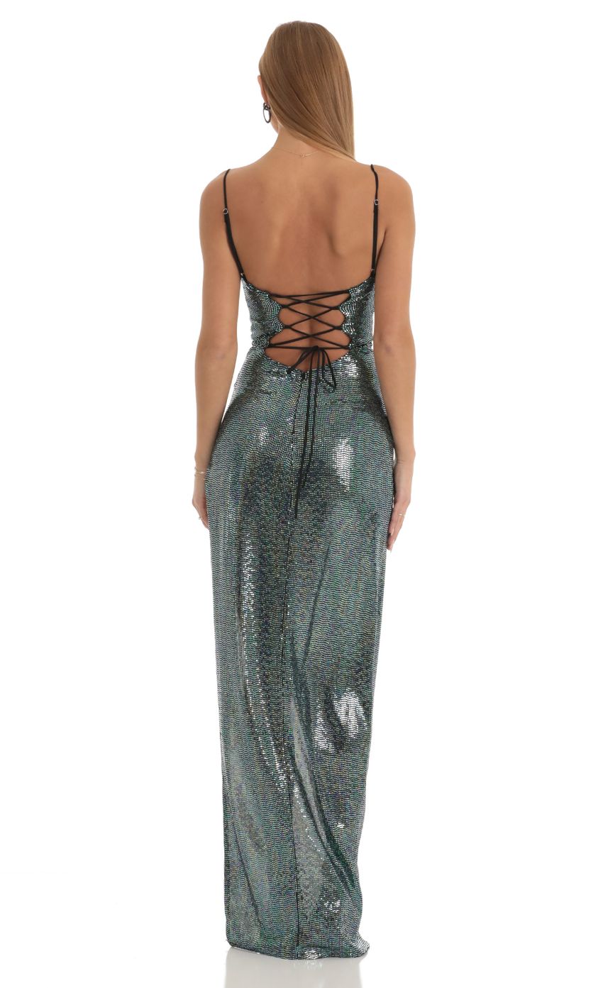 Picture Lipa Holographic Sequin Maxi Dress in Blue. Source: https://media.lucyinthesky.com/data/Jan23/850xAUTO/07f7f863-7185-458d-8303-6407bd5a4ce2.jpg