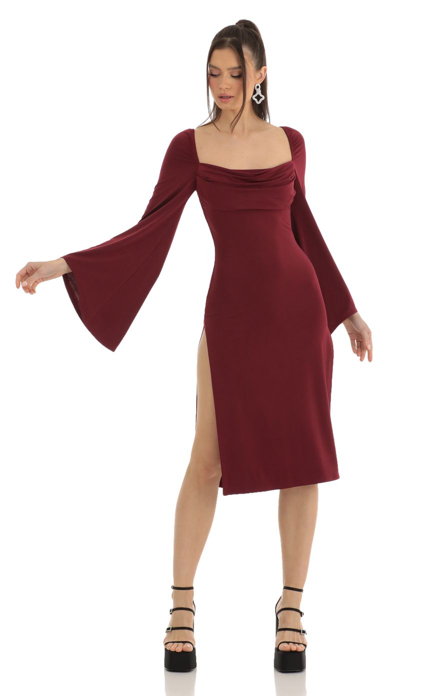 Picture Jazlyn Flare Sleeve Midi Dress in Red. Source: https://media.lucyinthesky.com/data/Jan23/850xAUTO/1307f719-92a2-4453-b2fa-d50280a6d42e.jpg