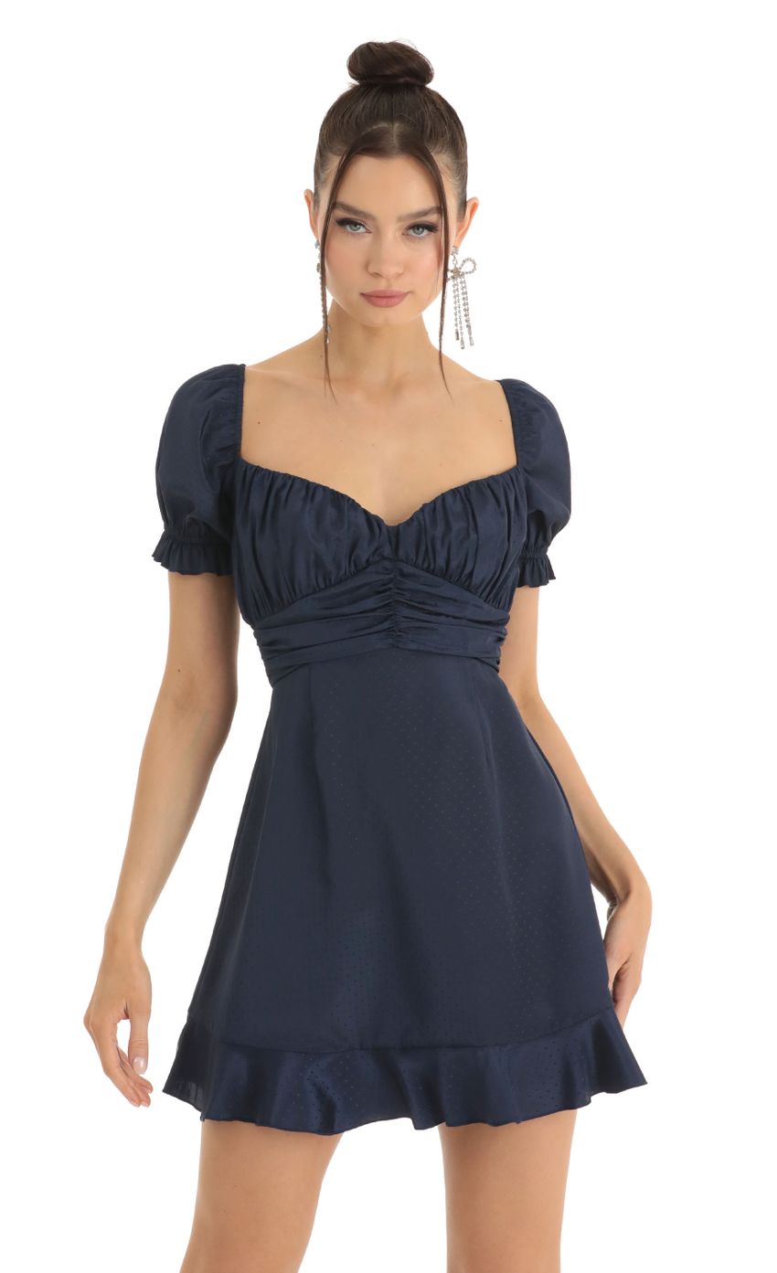 Picture Alice Dotted Satin Fit and Flare Dress in Blue. Source: https://media.lucyinthesky.com/data/Jan23/850xAUTO/15223d07-5dcd-4886-a06a-8dbedb0728b4.jpg