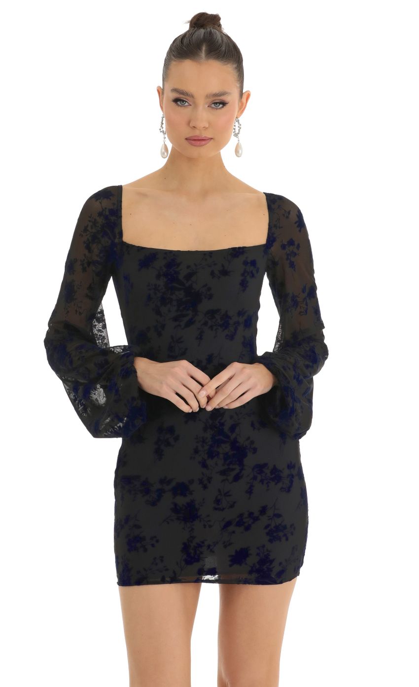 Picture Shantelle Floral Velvet Long Sleeve Dress in Black. Source: https://media.lucyinthesky.com/data/Jan23/850xAUTO/17fe1318-b8c4-4cf1-b727-242528b5487c.jpg