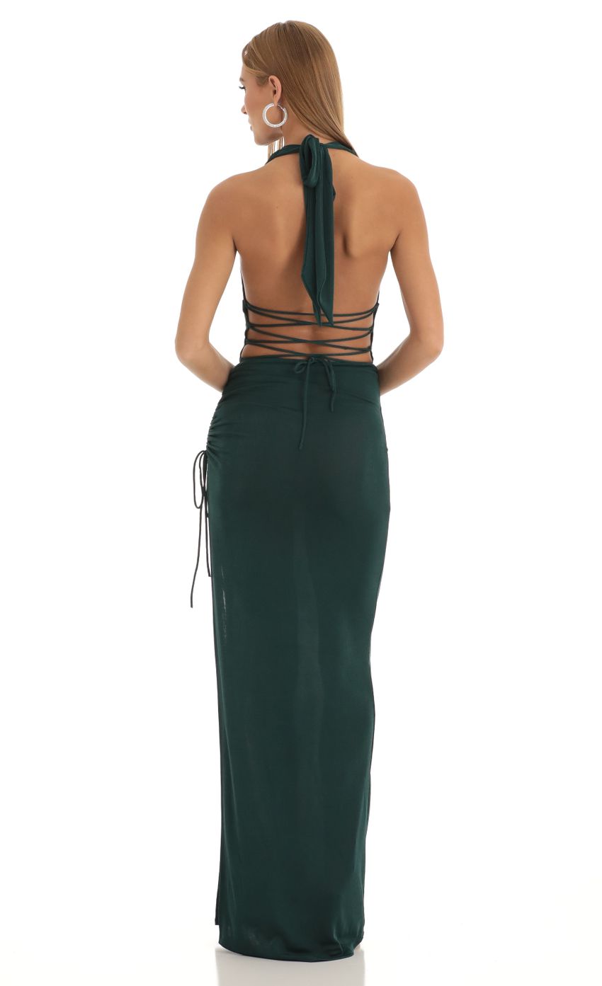 Picture Sherri Ruched Maxi Dress in Green. Source: https://media.lucyinthesky.com/data/Jan23/850xAUTO/1ac10cbc-9d1d-4f9b-bf99-1aff1699efb2.jpg