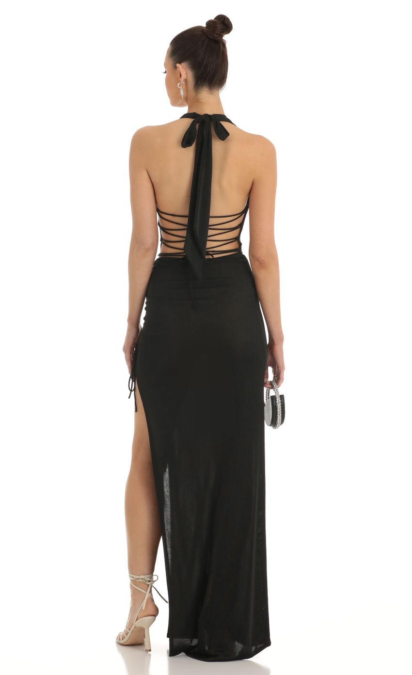 Picture Sherri Ruched Plunge Maxi Dress in Black. Source: https://media.lucyinthesky.com/data/Jan23/850xAUTO/2005cb1e-88fc-4b33-8181-bf80f8a13f4b.jpg