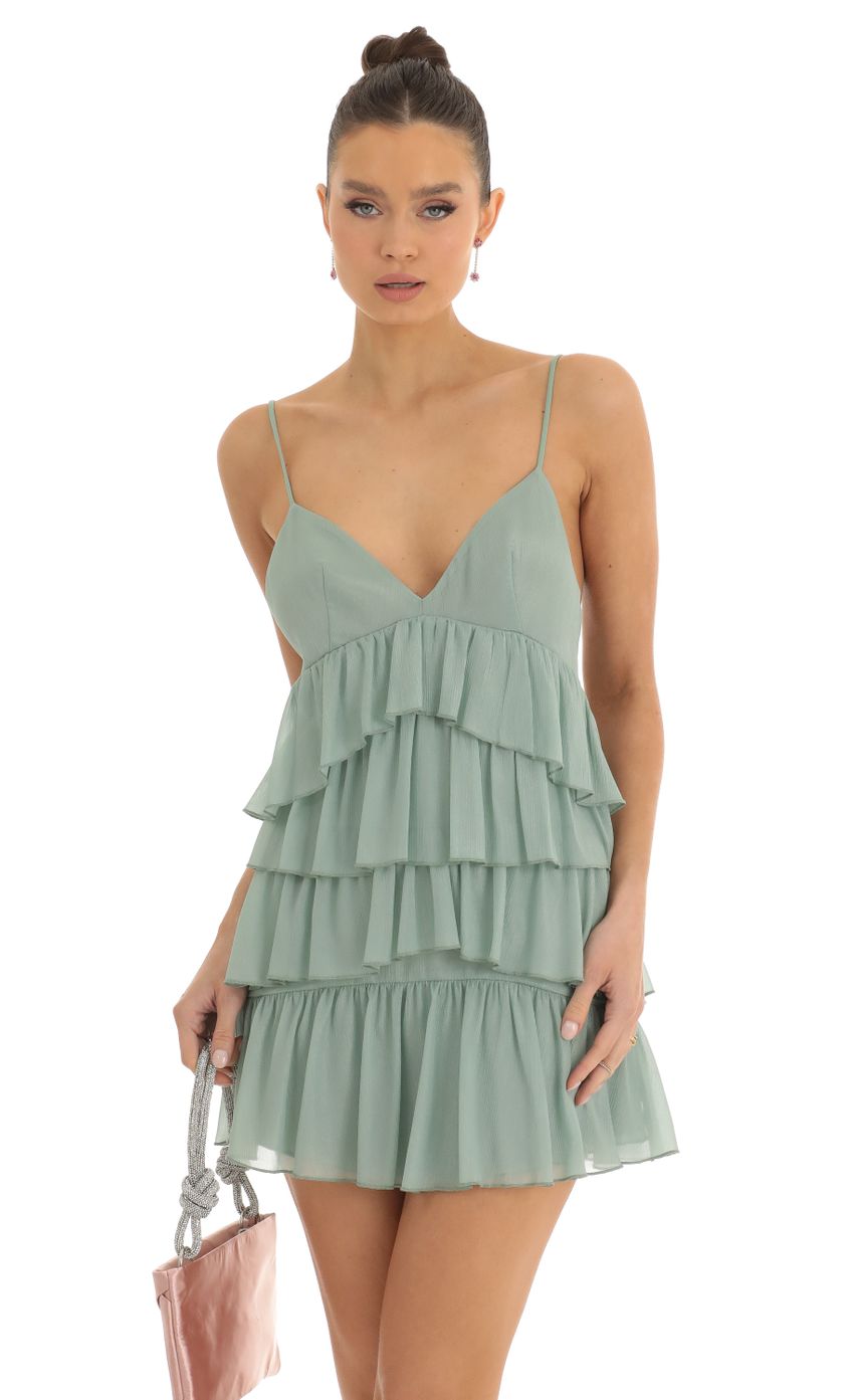 Picture Everest Shiny Chiffon Tiered Dress in Mint Green. Source: https://media.lucyinthesky.com/data/Jan23/850xAUTO/22d6bcb6-1a71-4c94-8ea8-ba51fe5a2a0d.jpg