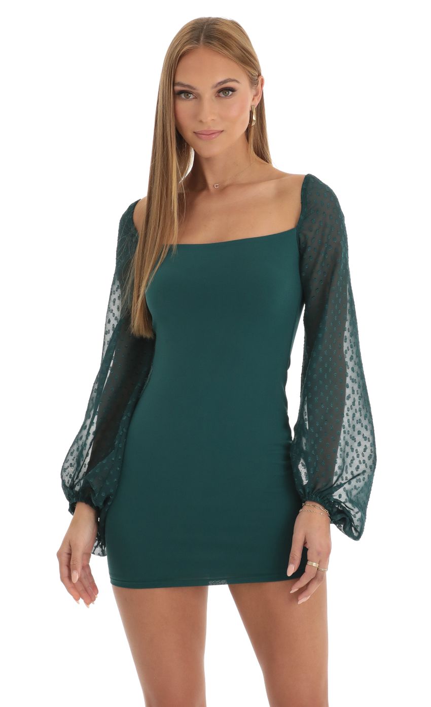 Picture Shantelle Dotted Long Sleeve Dress in Dark Green. Source: https://media.lucyinthesky.com/data/Jan23/850xAUTO/26bcd77d-3fda-45b3-8099-ad4fd5dfe9aa.jpg