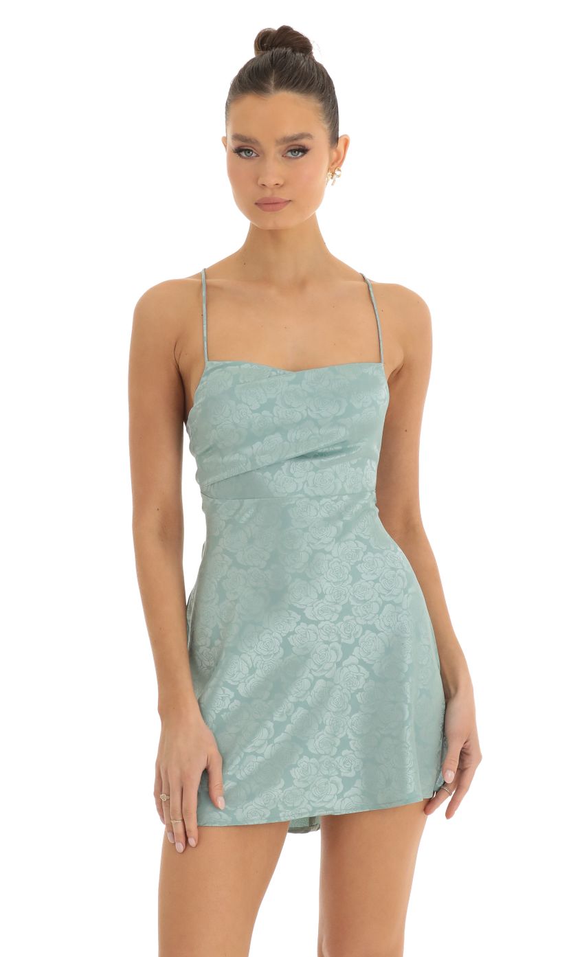 Picture Rowena Floral Jacquard A-Line Dress in Teal. Source: https://media.lucyinthesky.com/data/Jan23/850xAUTO/2bb79f77-b53e-478e-85a5-3c64e33dac47.jpg