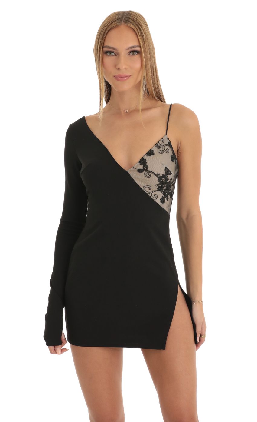 Picture Tomia Asymmetrical Crepe Dress in Black. Source: https://media.lucyinthesky.com/data/Jan23/850xAUTO/3f3bab3a-c479-4450-8430-c155cf75a02b.jpg