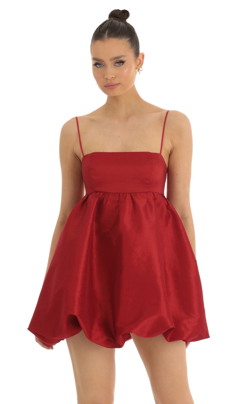 Picture Natia Bubble Skirt Baby Doll Dress in Red. Source: https://media.lucyinthesky.com/data/Jan23/850xAUTO/402ef240-fae6-4140-b928-29c39fca593c.jpg