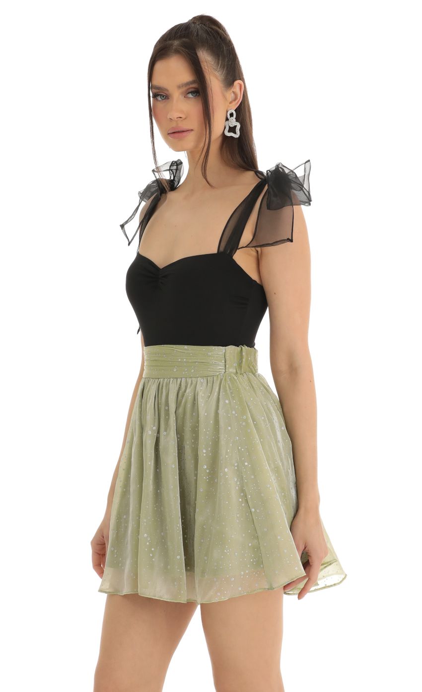 Picture Jaylee Glitter Skater Skirt in Green. Source: https://media.lucyinthesky.com/data/Jan23/850xAUTO/46a04441-25ff-483b-99ee-5754ac1921e4.jpg