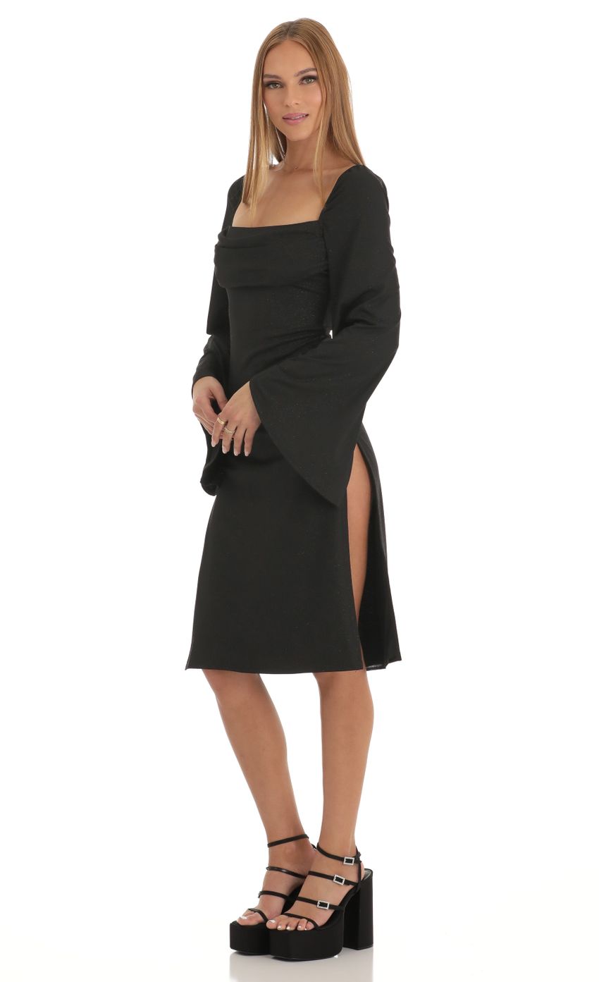Picture Jazlyn Glitter Flare Sleeve Midi Dress in Black. Source: https://media.lucyinthesky.com/data/Jan23/850xAUTO/52eb6ede-d5b2-491d-8ea7-3f0145721619.jpg