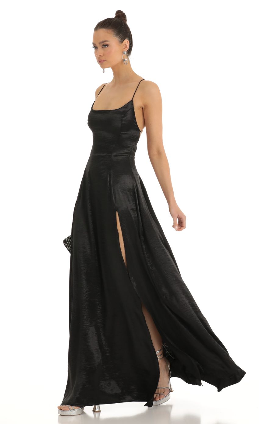 Picture Caitlin Satin Slit Maxi Dress in Black. Source: https://media.lucyinthesky.com/data/Jan23/850xAUTO/5a1dceed-0308-4b08-a04b-69209bb85ebc.jpg