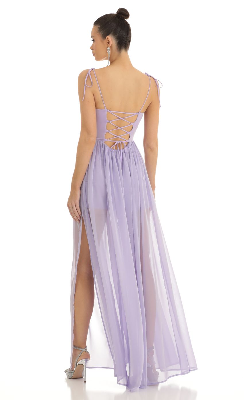 Picture Alida Chiffon Illusion Corset Maxi Dress in Lilac. Source: https://media.lucyinthesky.com/data/Jan23/850xAUTO/653a64b1-7270-4d54-b1e0-2d428ac8b752.jpg