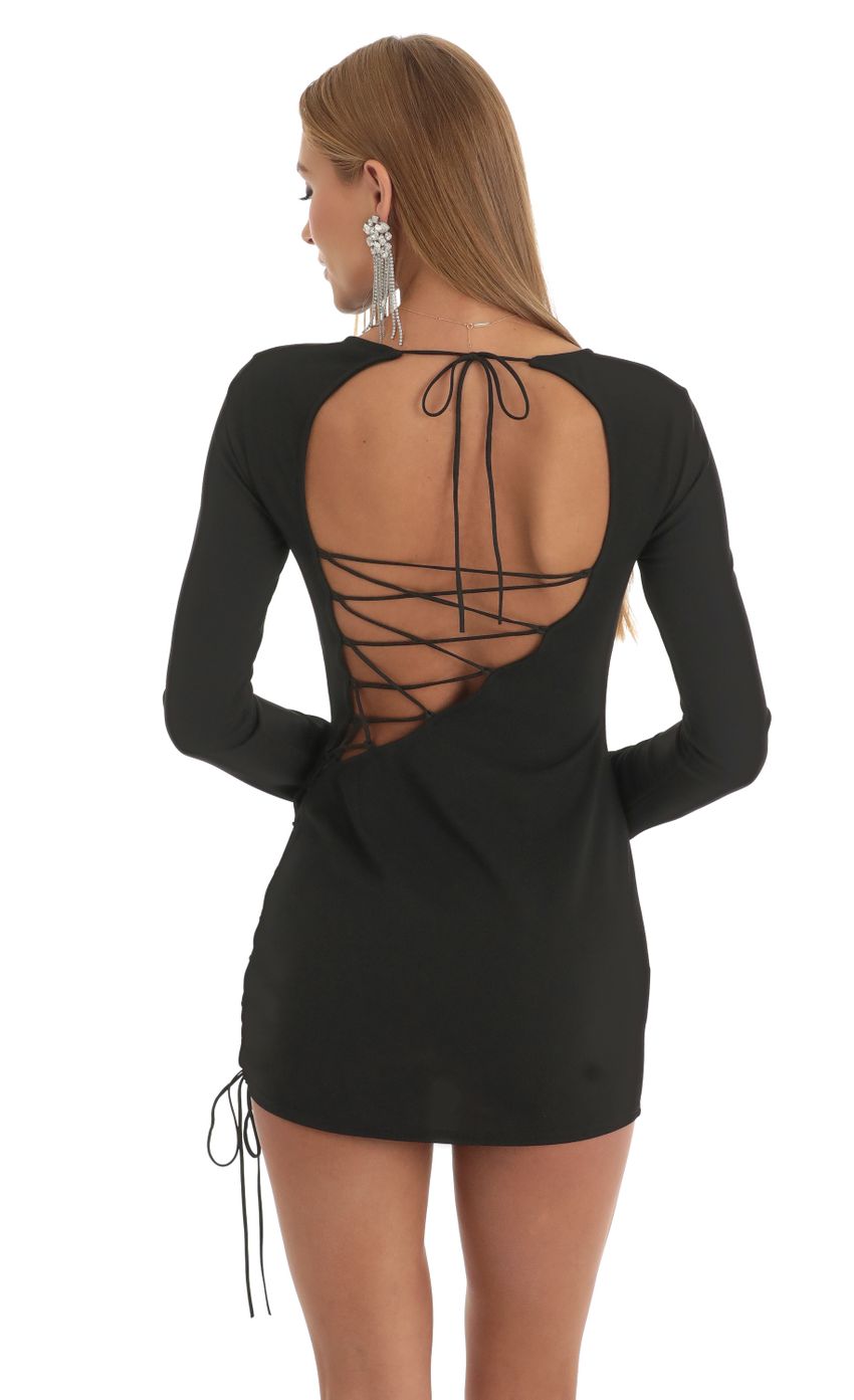 Picture Asante Long Sleeve Lace Up Dress in Black. Source: https://media.lucyinthesky.com/data/Jan23/850xAUTO/672cdb4c-ff3b-47a5-be45-4ff2bebfc06a.jpg