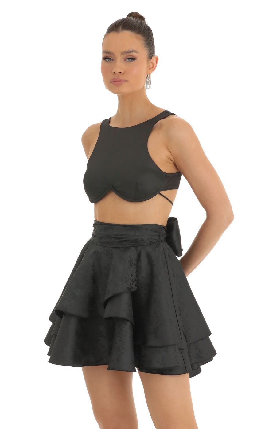 Picture Saska Jacquard Tiered Skirt in Black. Source: https://media.lucyinthesky.com/data/Jan23/850xAUTO/6b415d98-6560-4def-95ba-b758d24c3989.jpg