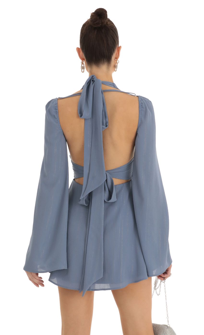Picture Indya Cold Shoulder Plunge Dress in Stone Blue. Source: https://media.lucyinthesky.com/data/Jan23/850xAUTO/6f1e1f16-ecc1-45f4-b77a-9ec19cccaf49.jpg
