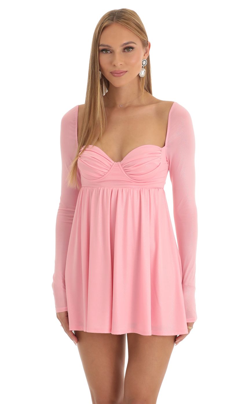 Picture Winslet Shimmer Mesh Baby Doll Dress in Pink. Source: https://media.lucyinthesky.com/data/Jan23/850xAUTO/7ba7da5b-f852-44d9-bb7b-5d6760201496.jpg