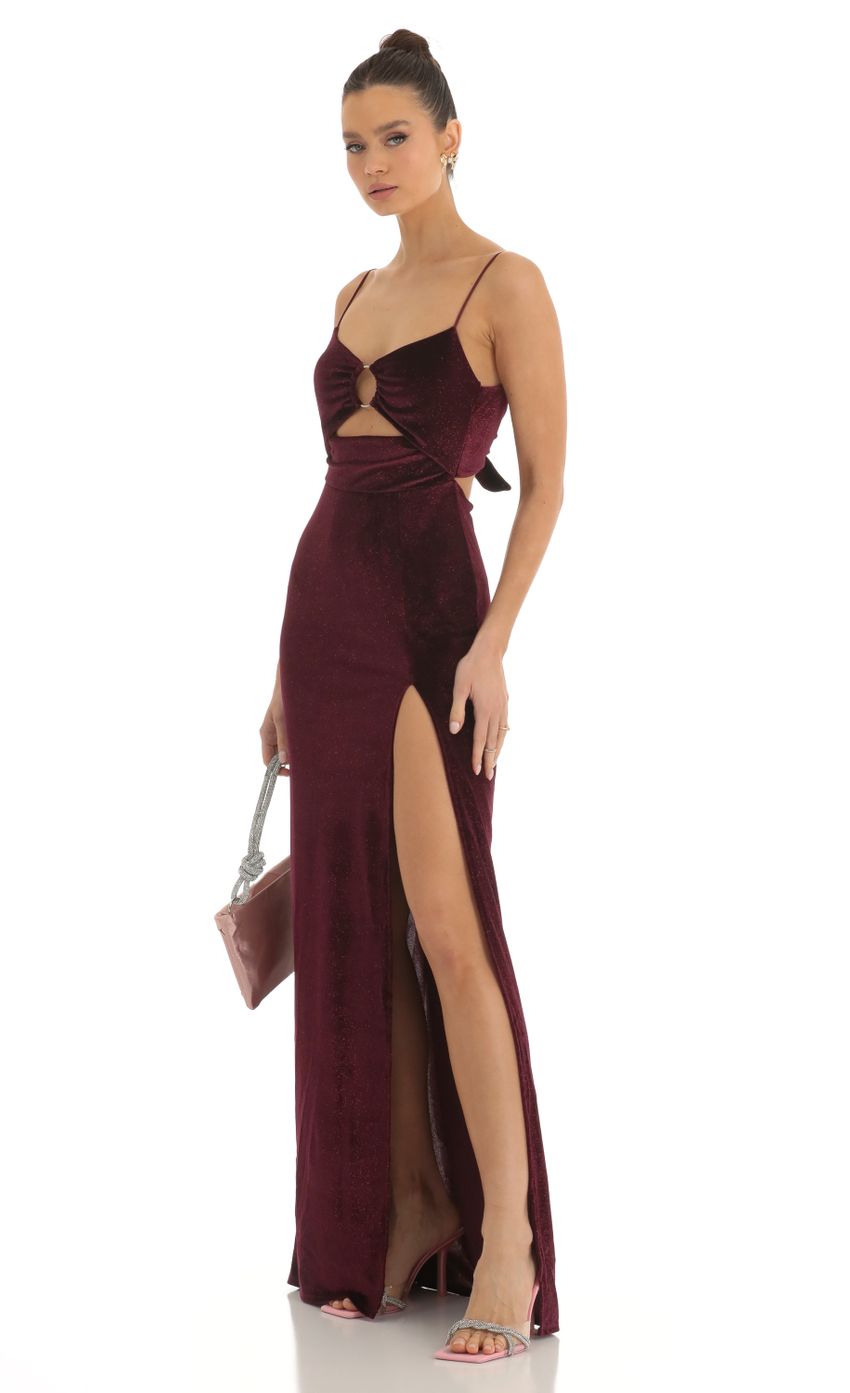 Picture Mari Velvet Glitter Maxi Dress in Maroon. Source: https://media.lucyinthesky.com/data/Jan23/850xAUTO/830cb513-61bf-4afa-b3d6-9eb7af8cda99.jpg