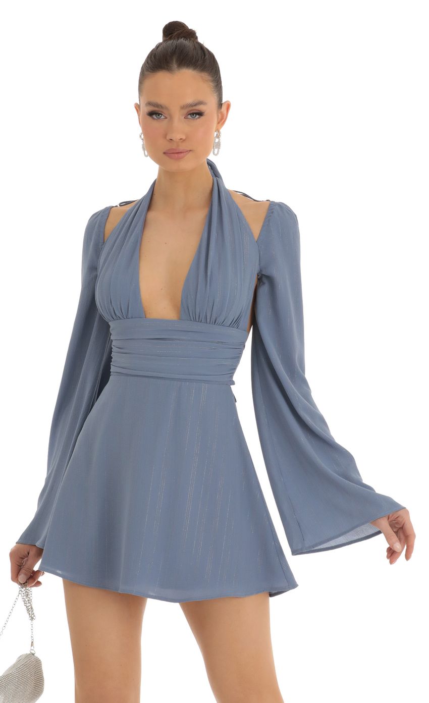 Picture Indya Cold Shoulder Plunge Dress in Stone Blue. Source: https://media.lucyinthesky.com/data/Jan23/850xAUTO/8834dc62-cffe-491a-86d4-d04414c62c7c.jpg