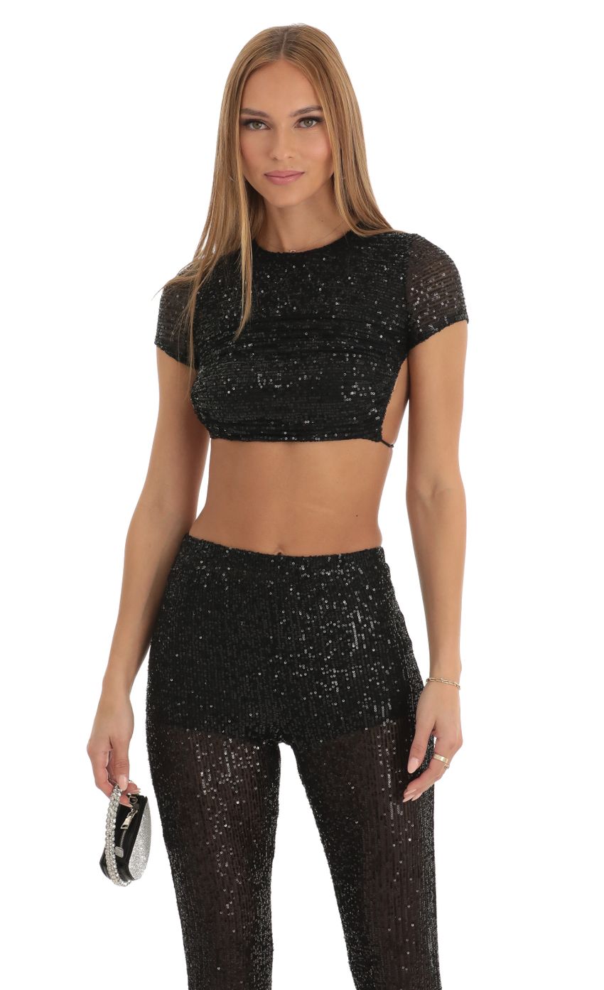 Picture Ada Sequin Two Piece Pant Set in Black. Source: https://media.lucyinthesky.com/data/Jan23/850xAUTO/909385b6-7396-42c1-970f-21558dd847fb.jpg