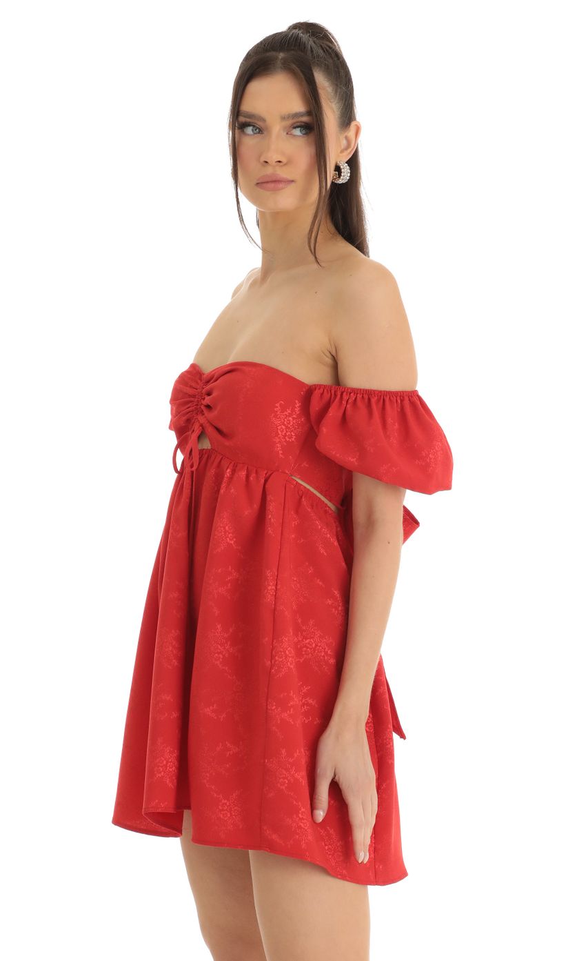 Picture Elexia Jacquard Puff Sleeve Baby Doll Dress in Red. Source: https://media.lucyinthesky.com/data/Jan23/850xAUTO/95e2b31f-916b-4d24-8197-0dfd6b96bf2f.jpg