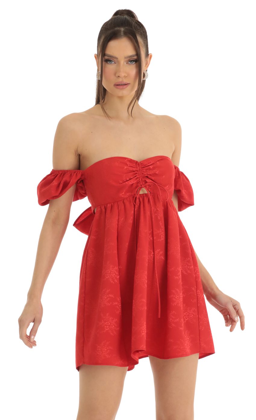 Picture Elexia Jacquard Puff Sleeve Baby Doll Dress in Red. Source: https://media.lucyinthesky.com/data/Jan23/850xAUTO/97155681-70f3-4709-a9d3-5336dc14c77e.jpg