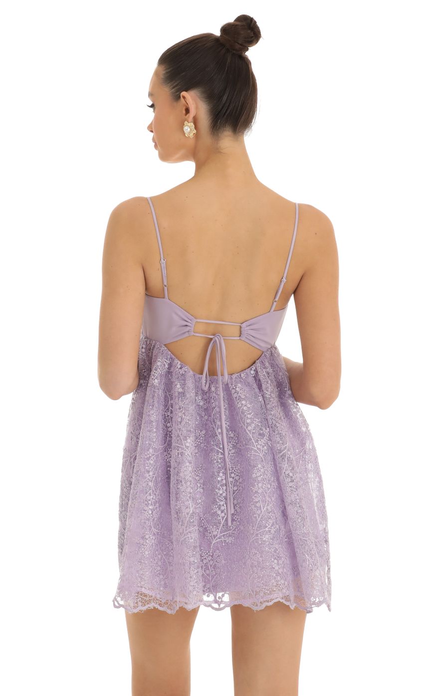 Iselin Sequin Embroidered Baby Doll Dress in Purple LUCY IN THE SKY