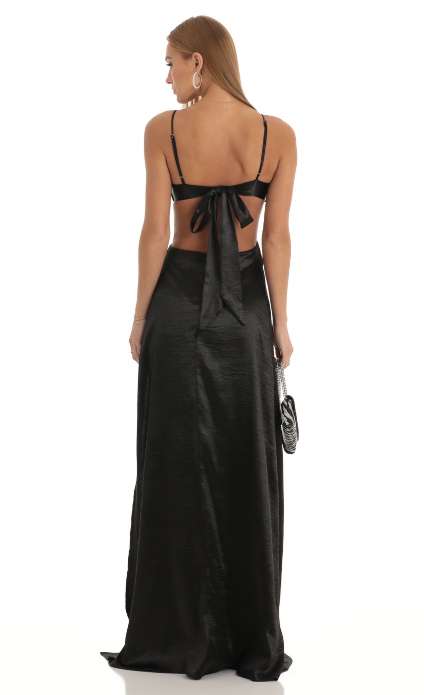 Picture Capri Satin Cutout Maxi Dress in Black. Source: https://media.lucyinthesky.com/data/Jan23/850xAUTO/9b57fe7d-df12-45a0-84d5-d59c50a10987.jpg