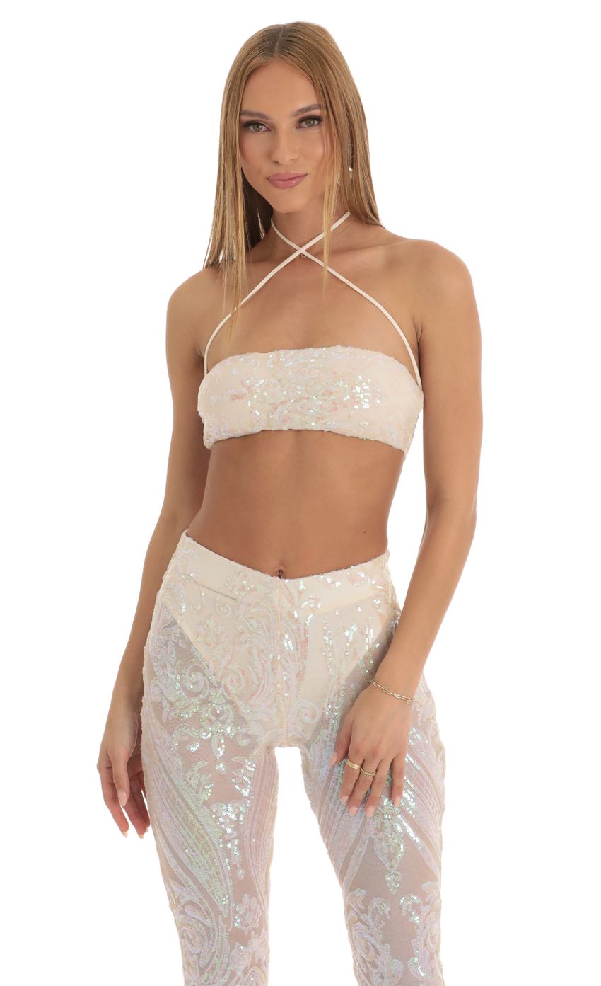 Picture Peony Iridescent Sequin Two Piece Set in Cream. Source: https://media.lucyinthesky.com/data/Jan23/850xAUTO/9dd97054-f527-4474-adf6-ebdcbddf7627.jpg