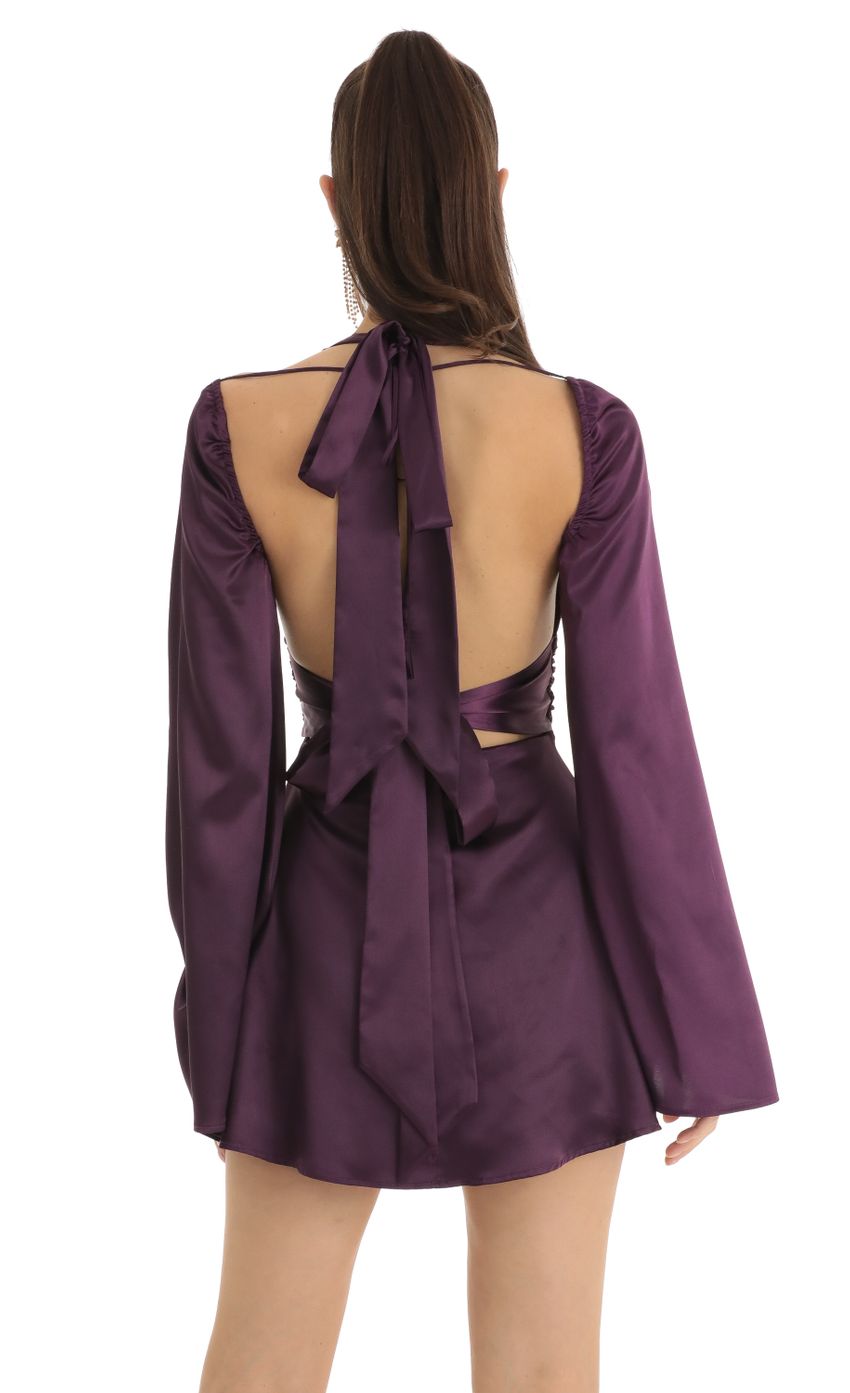 Picture Indya Satin Cold Shoulder Plunge Dress in Purple. Source: https://media.lucyinthesky.com/data/Jan23/850xAUTO/9e9d5bbf-ebfb-484c-9ae4-b48b3a9cb559.jpg
