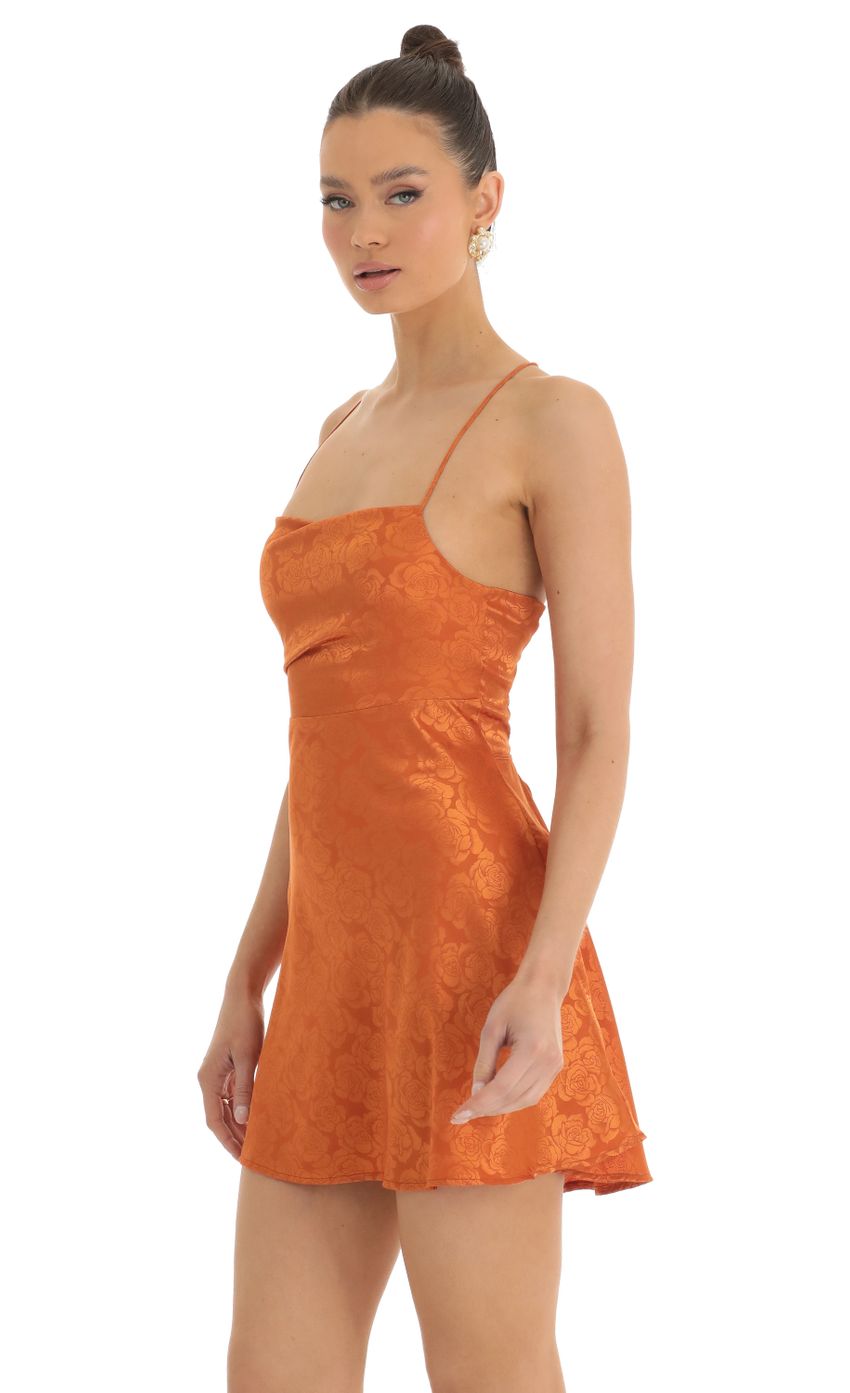 Picture Rowena Floral Jacquard A-Line Dress in Orange. Source: https://media.lucyinthesky.com/data/Jan23/850xAUTO/a0faee35-2bdb-4623-b36d-2be994a48aae.jpg