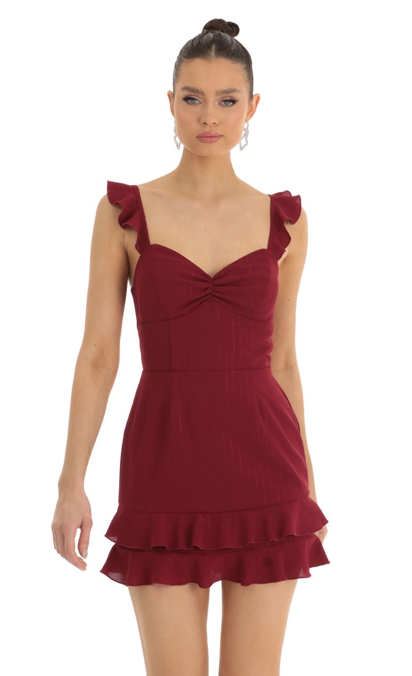 Picture Danika Shimmer Stripe Sweetheart Dress in Maroon. Source: https://media.lucyinthesky.com/data/Jan23/850xAUTO/b0ce60f3-04e9-441e-a649-b4f14a835654.jpg