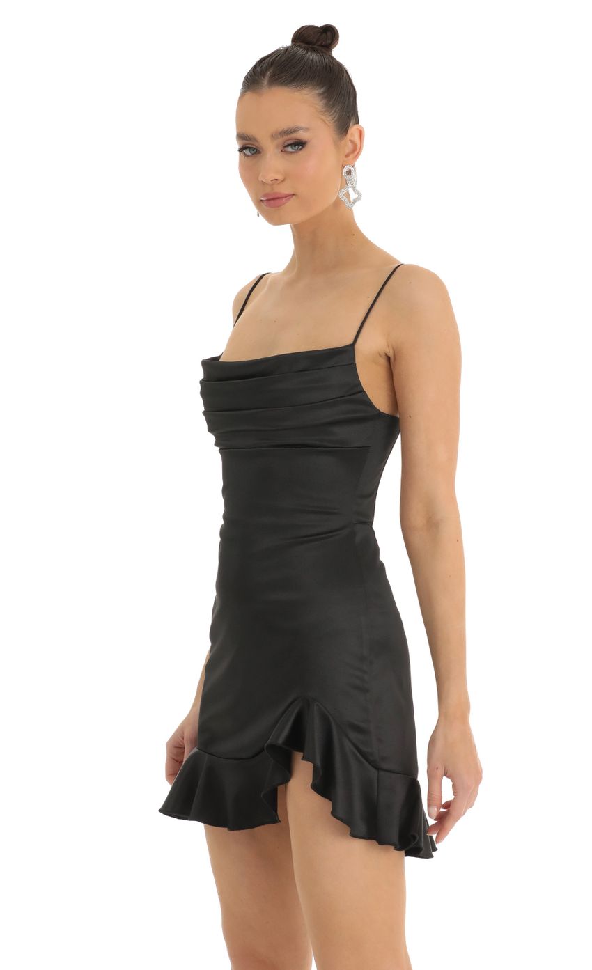 Picture Kailani Satin Pleated Ruffled Slit Dress in Black. Source: https://media.lucyinthesky.com/data/Jan23/850xAUTO/b23295e9-1706-43c9-b0a9-503fb481cf95.jpg