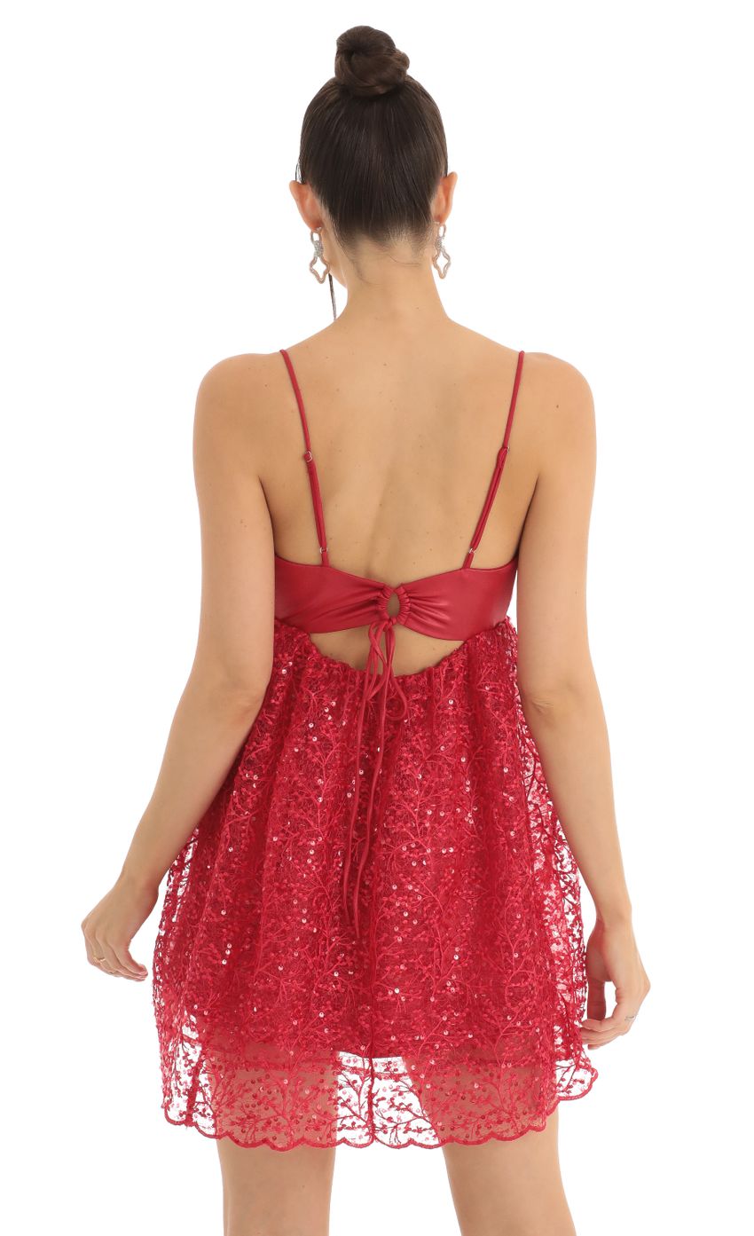 Iselin Sequin Embroidered Baby Doll Dress in Red LUCY IN THE SKY